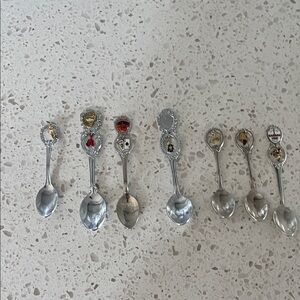 Vin Collectible Decorative Silverplate Souvenir Spoons - Assorted Enamel Shields